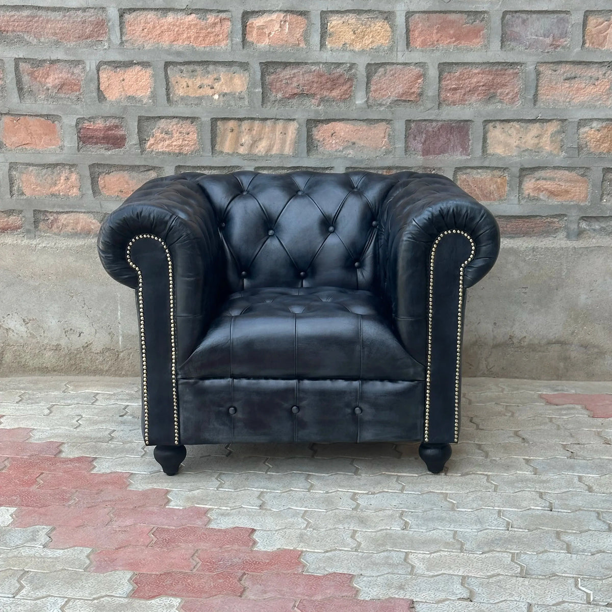 37" Armchair Tufted Bench | Hemingway Chesterfield Leather Armchair with Tufted Bench Seat (HE-1T) by Rising Tide Design Co.