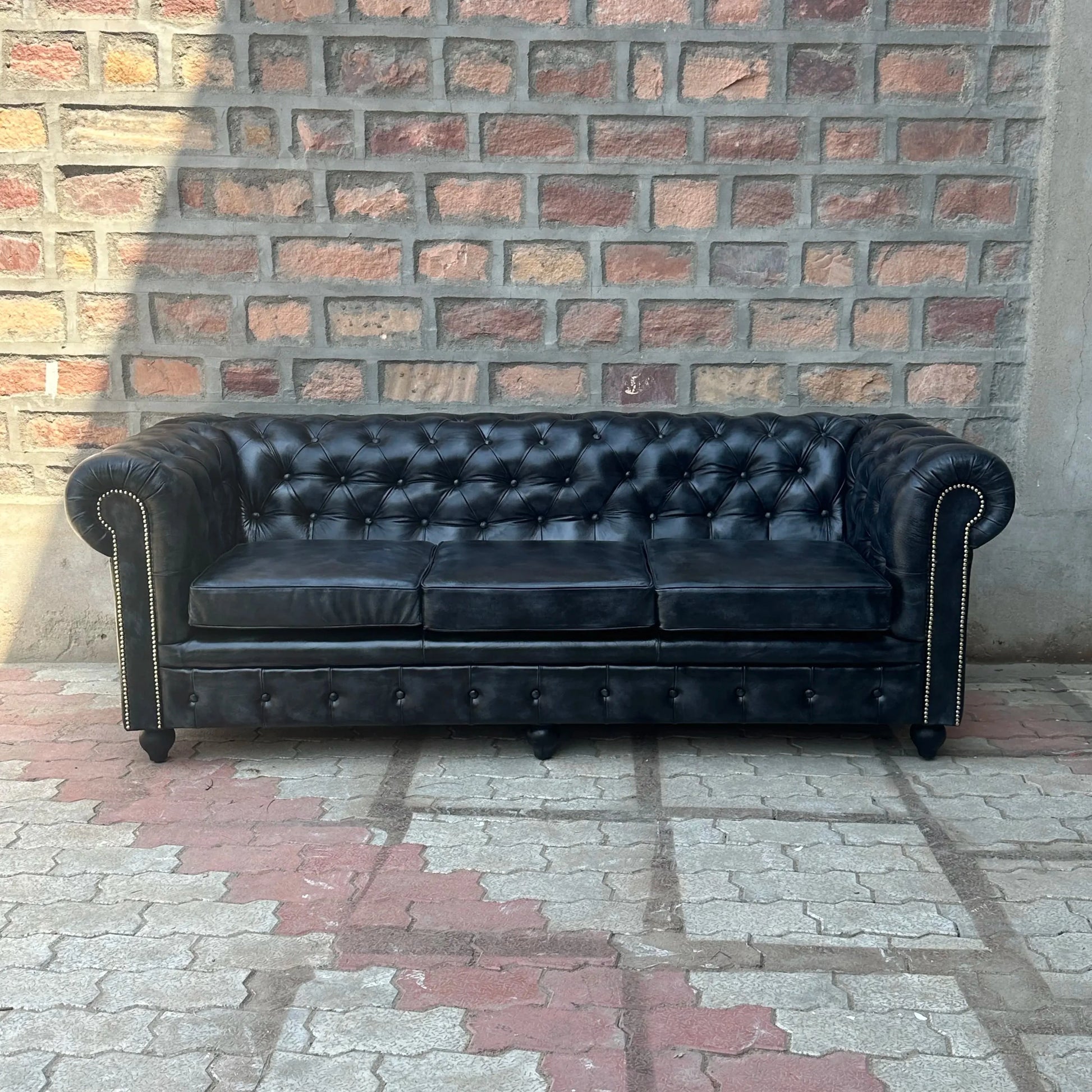 87" Sofa Normal Cushions | Hemingway Chesterfield Leather Sofa with Normal Cushions (HE-3C) by Rising Tide Design Co.