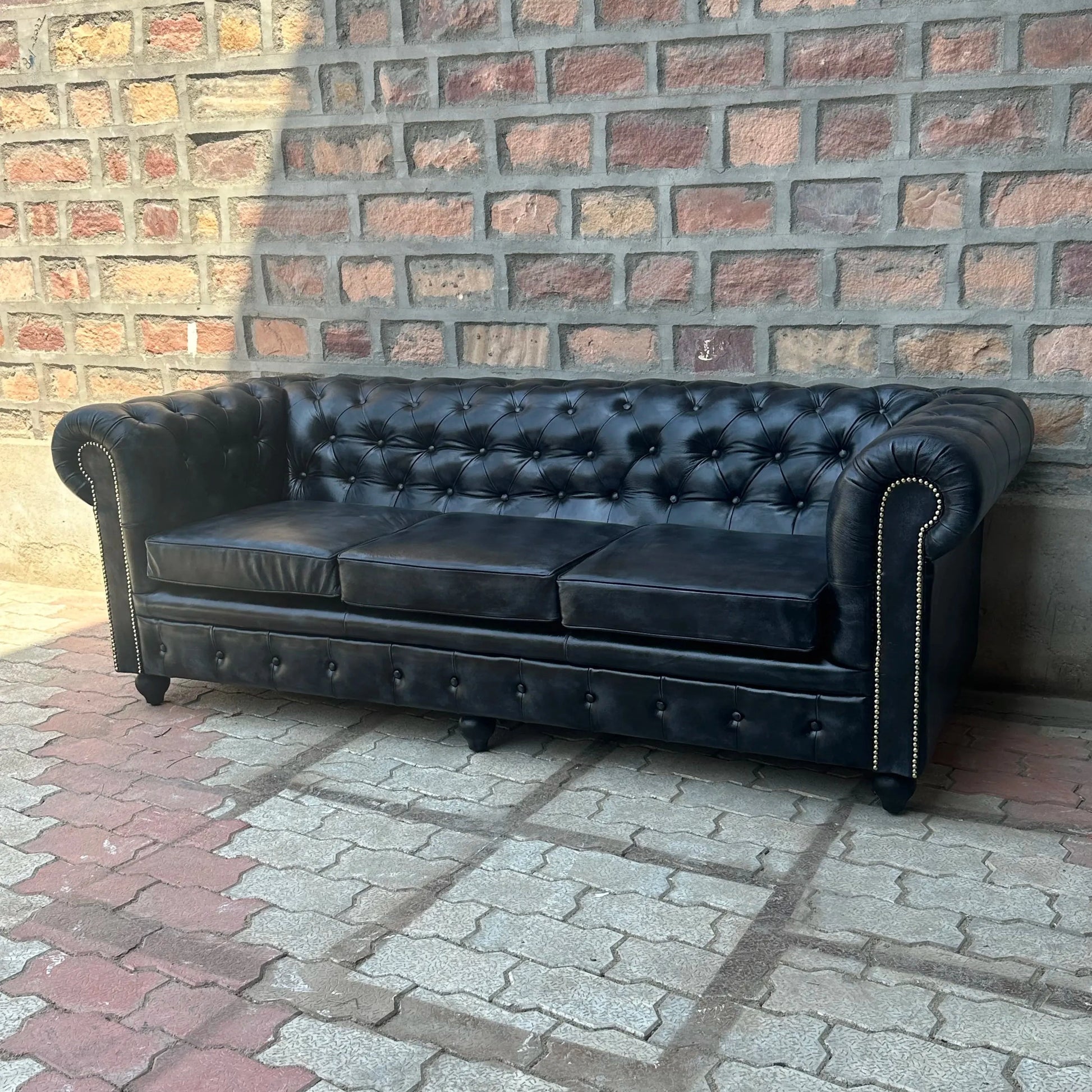 87" Sofa Normal Cushions | Hemingway Chesterfield Leather Sofa with Normal Cushions (HE-3C) by Rising Tide Design Co.