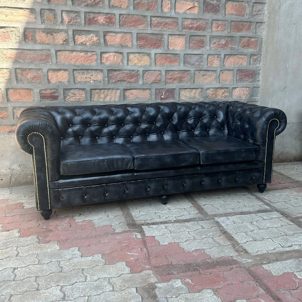 87" Sofa Normal Cushions | Hemingway Chesterfield Leather Sofa with Normal Cushions (HE-3C) by Rising Tide Design Co.