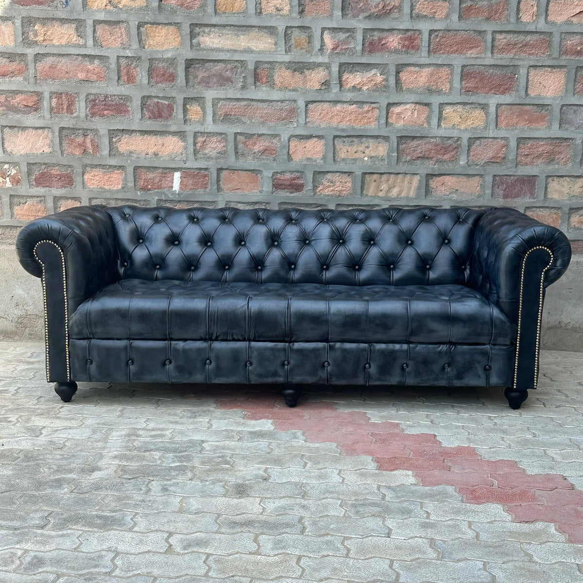 Hemingway Chesterfield Leather Sofa with Tufted Bench Seat (HE-4T) by Rising Tide Design Co.