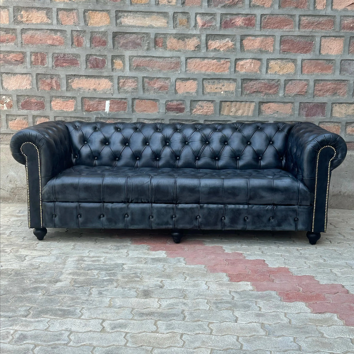 87" Sofa Tufted Bench | Hemingway Chesterfield Leather Sofa with Tufted Bench Seat (HE-3T) by Rising Tide Design Co.