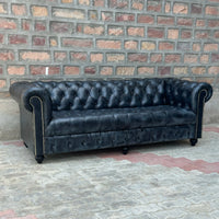 87" Sofa Tufted Bench | Hemingway Chesterfield Leather Sofa with Tufted Bench Seat (HE-3T) by Rising Tide Design Co.