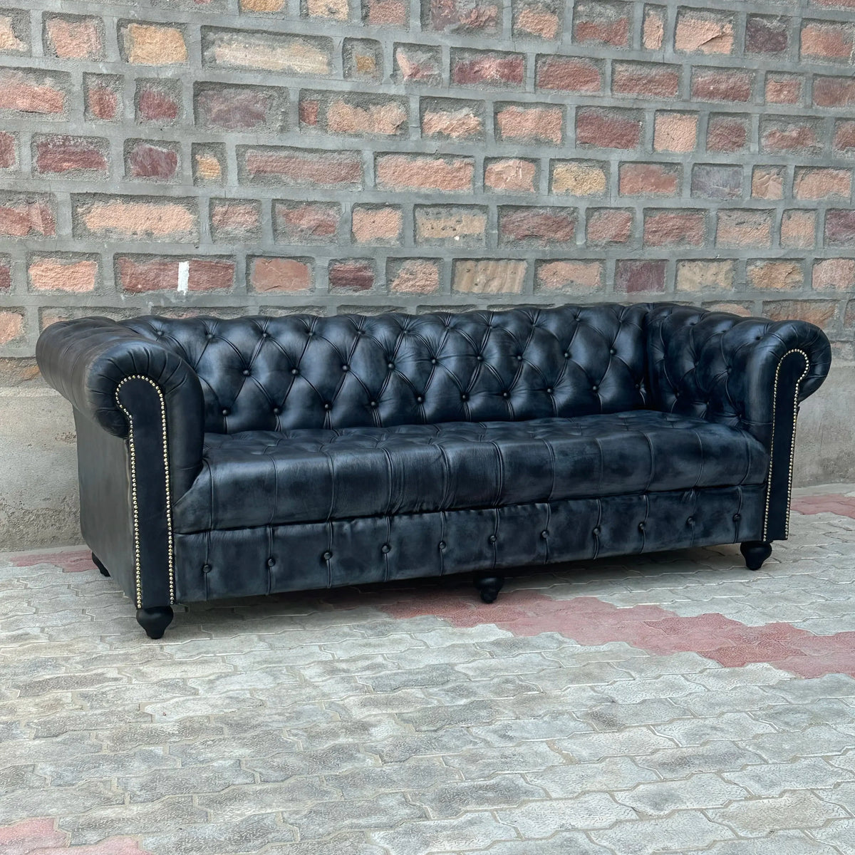 87" Sofa Tufted Bench | Hemingway Chesterfield Leather Sofa with Tufted Bench Seat (HE-3T) by Rising Tide Design Co.