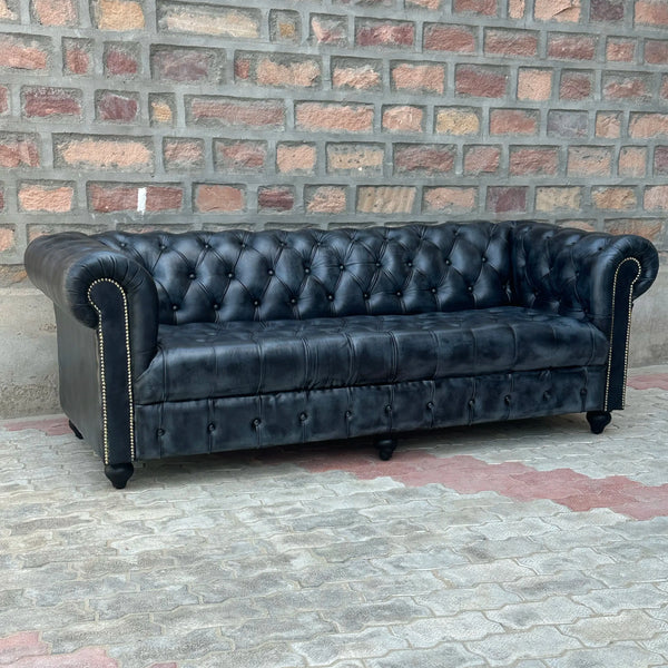 95" Sofa Tufted Bench | Hemingway Chesterfield Leather Sofa with Tufted Bench Seat (HE-4T) by Rising Tide Design Co.
