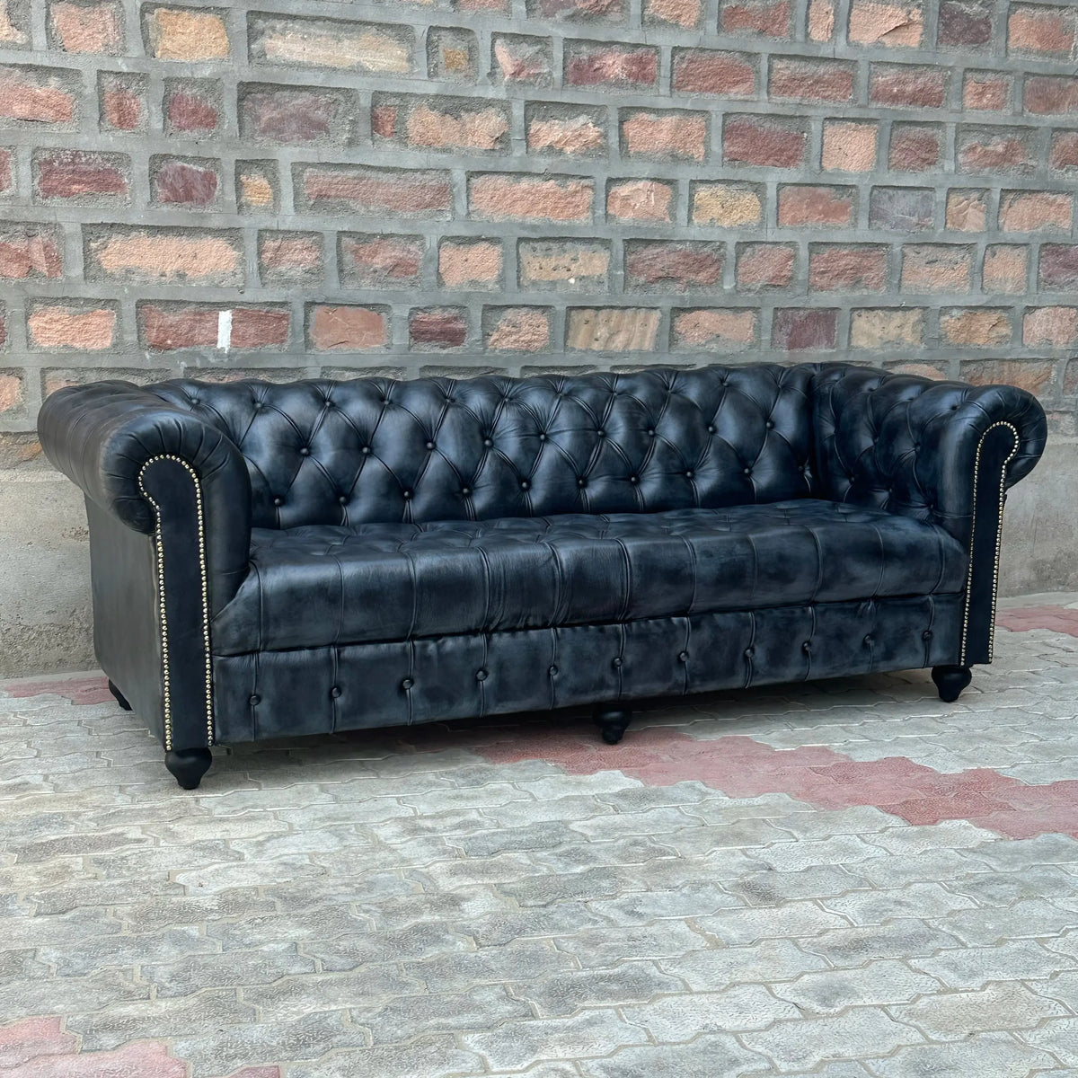 Hemingway Chesterfield Leather Sofa with Tufted Bench Seat (HE-4T) by Rising Tide Design Co.