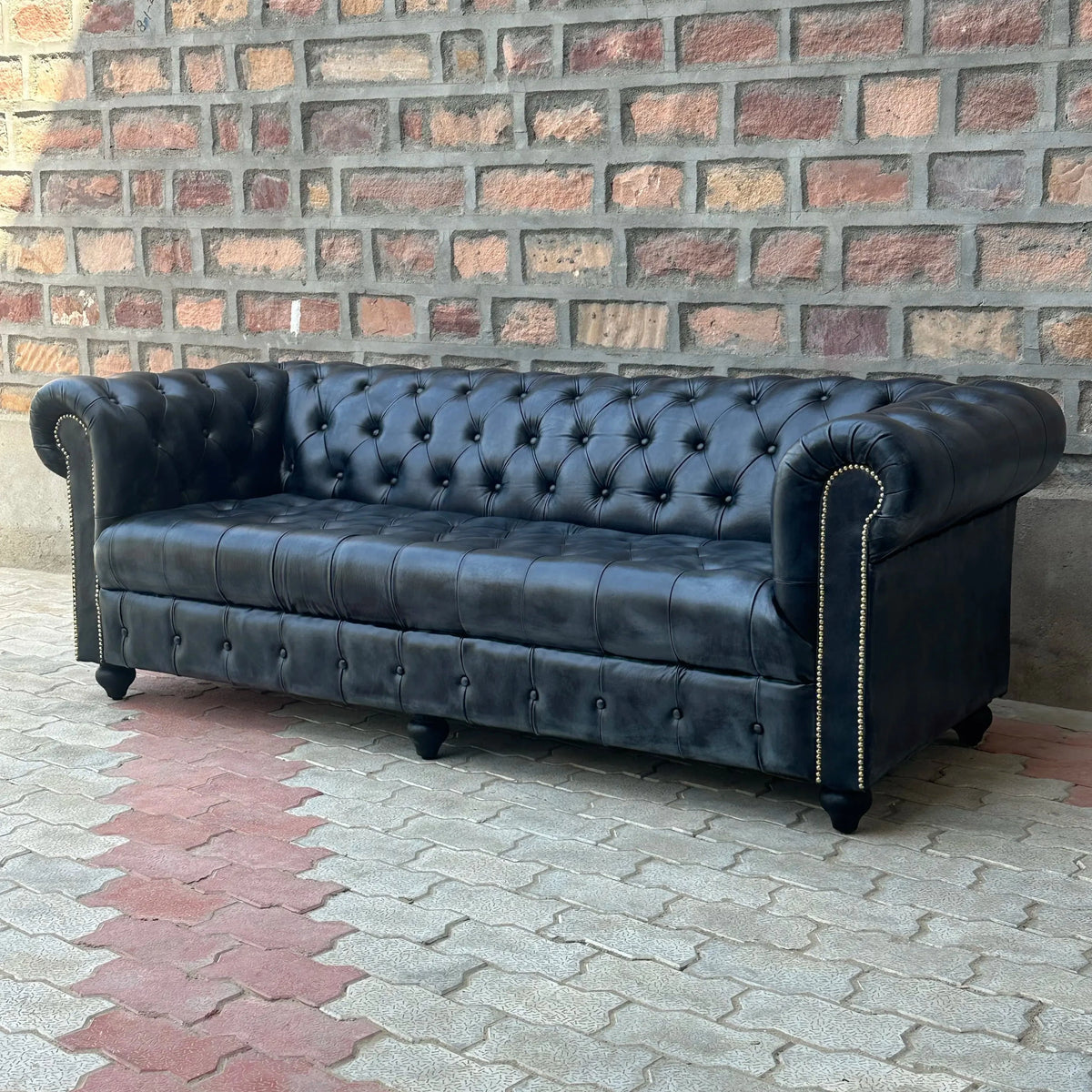 95" Sofa Tufted Bench | Hemingway Chesterfield Leather Sofa with Tufted Bench Seat (HE-4T) by Rising Tide Design Co.