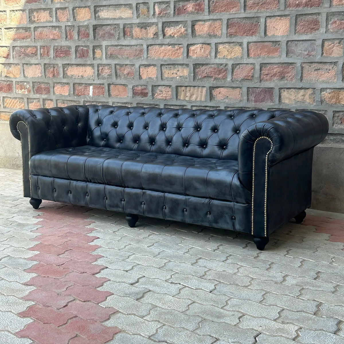 87" Sofa Tufted Bench | Hemingway Chesterfield Leather Sofa with Tufted Bench Seat (HE-3T) by Rising Tide Design Co.