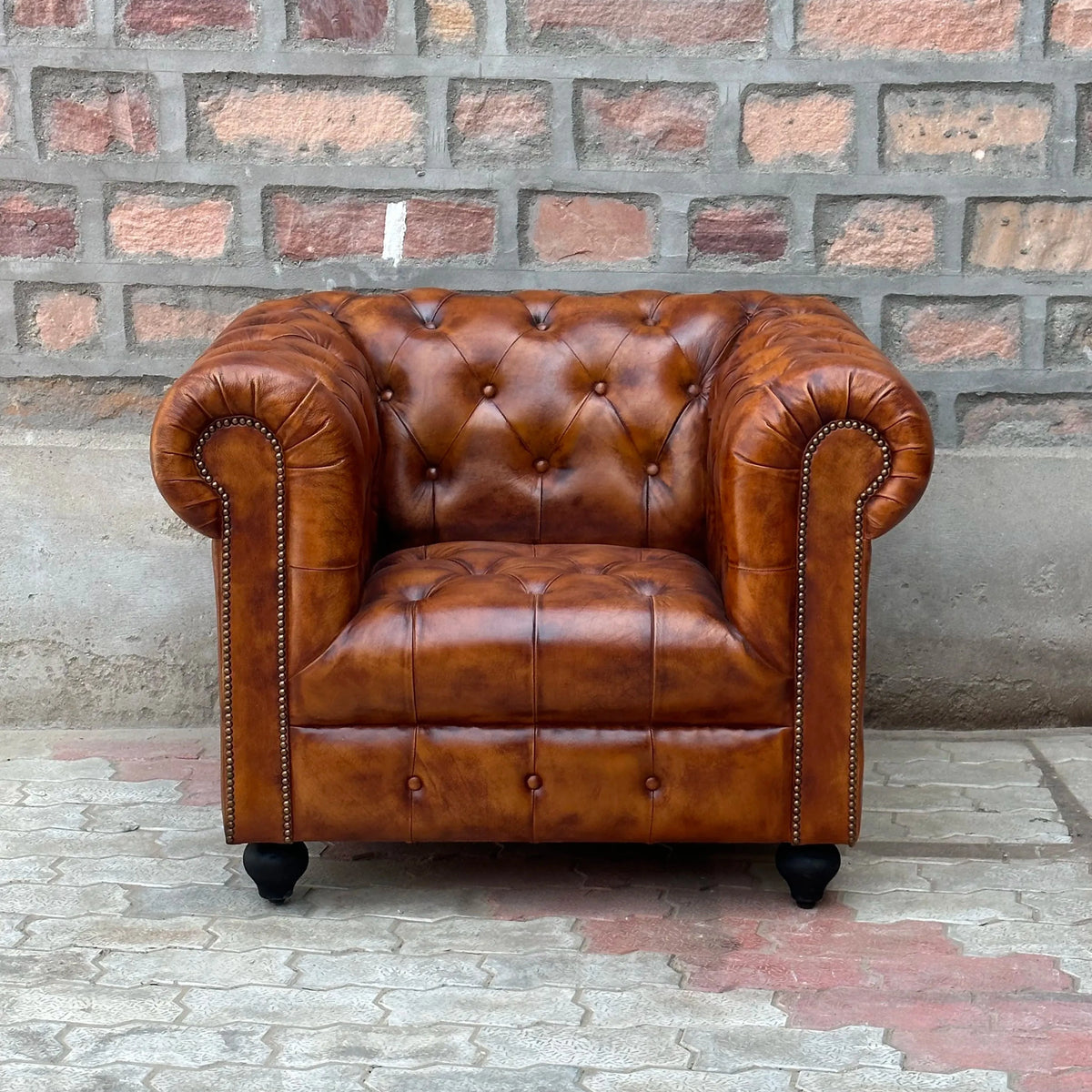 37" Armchair Tufted Bench | Laramie Chesterfield Leather Armchair with Tufted Bench Seats (LA-1T) by Rising Tide Design Co.