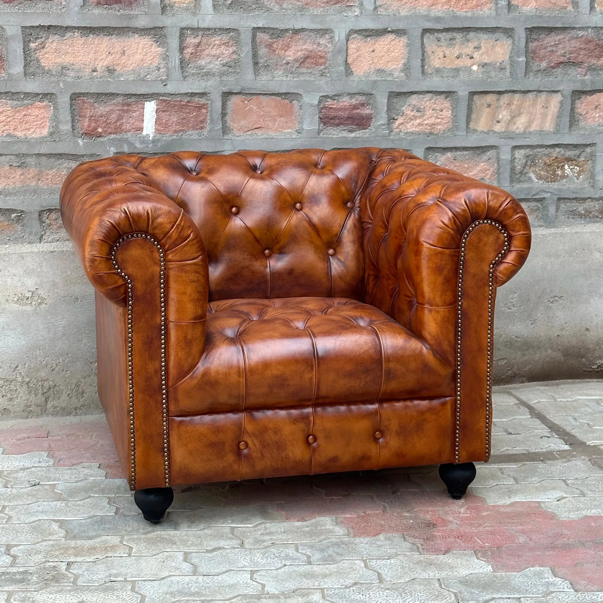37" Armchair Tufted Bench | Laramie Chesterfield Leather Armchair with Tufted Bench Seats (LA-1T) by Rising Tide Design Co.