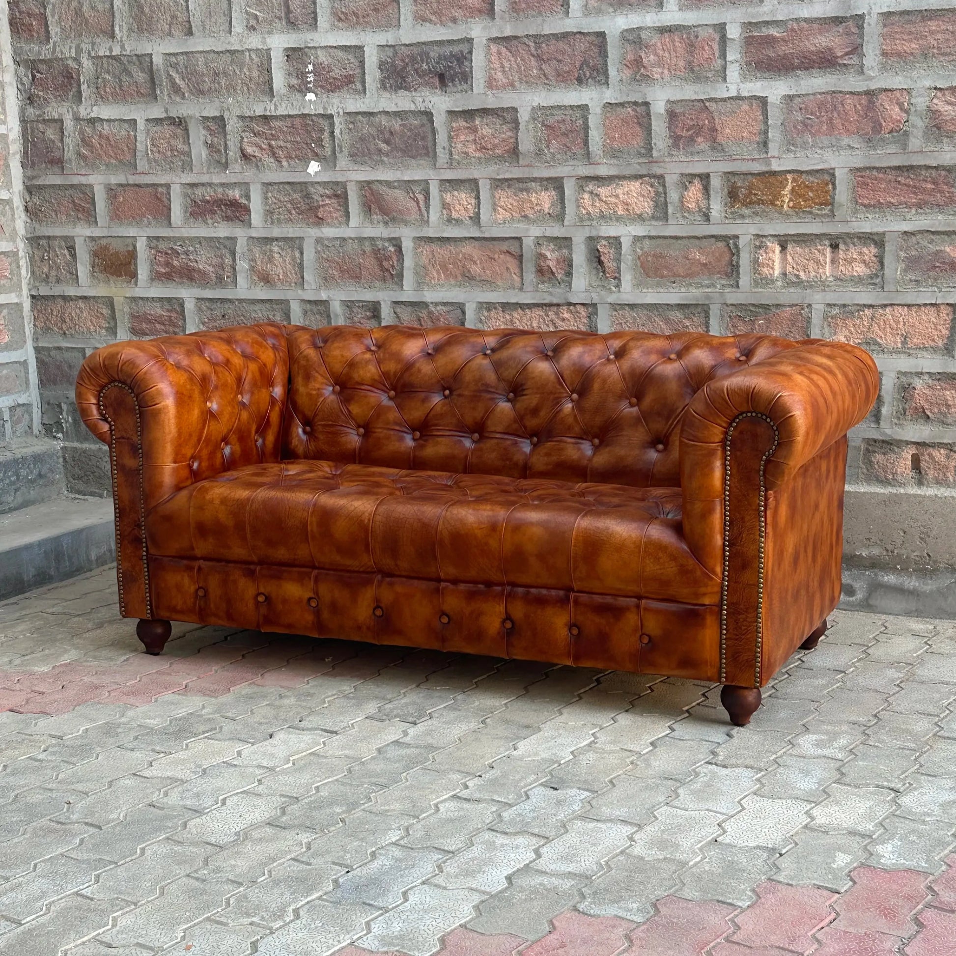 71" Loveseat Tufted Bench | Laramie Chesterfield Leather Loveseat with Tufted Bench Seats (LA-2T) by Rising Tide Design Co.