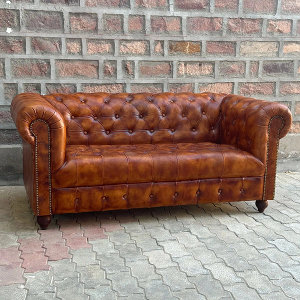 71" Loveseat Tufted Bench | Laramie Chesterfield Leather Loveseat with Tufted Bench Seats (LA-2T) by Rising Tide Design Co.