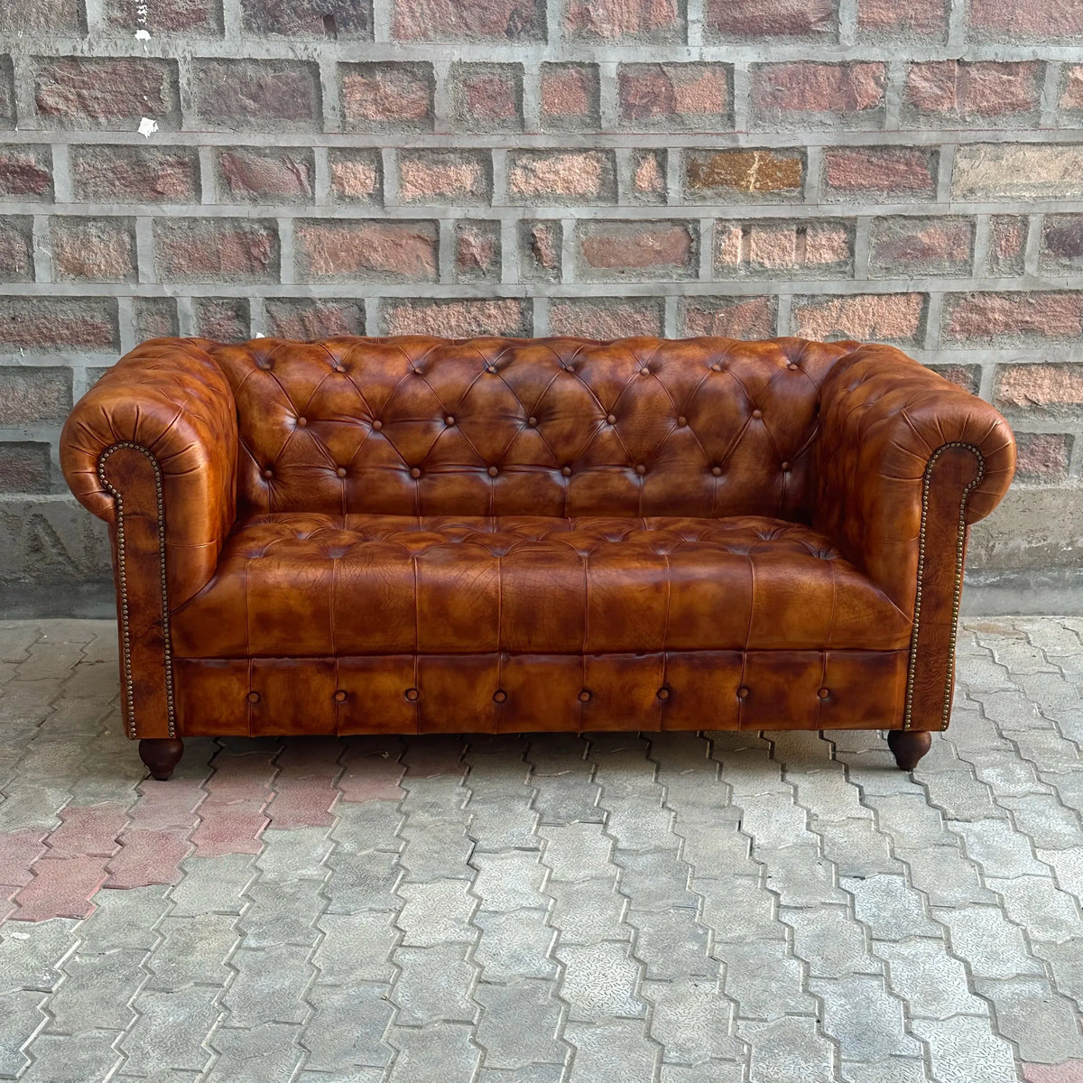 71" Loveseat Tufted Bench | Laramie Chesterfield Leather Loveseat with Tufted Bench Seats (LA-2T) by Rising Tide Design Co.