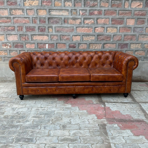 Laramie Chesterfield Leather Sofa with Normal Cushions (LA-3C) by Rising Tide Design Co.