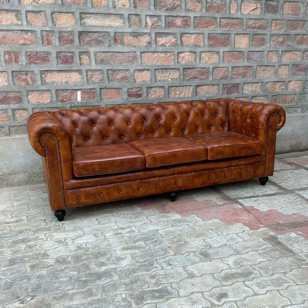 87" Sofa Normal Cushions | Laramie Chesterfield Leather Sofa with Normal Cushions (LA-3C) by Rising Tide Design Co.