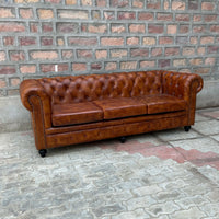 87" Sofa Normal Cushions | Laramie Chesterfield Leather Sofa with Normal Cushions (LA-3C) by Rising Tide Design Co.