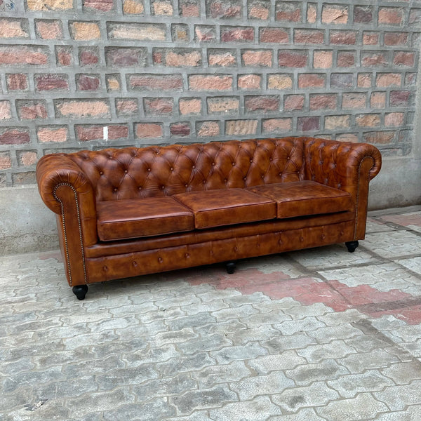 Laramie Chesterfield Leather Sofa with Normal Cushions (LA-3C) by Rising Tide Design Co.