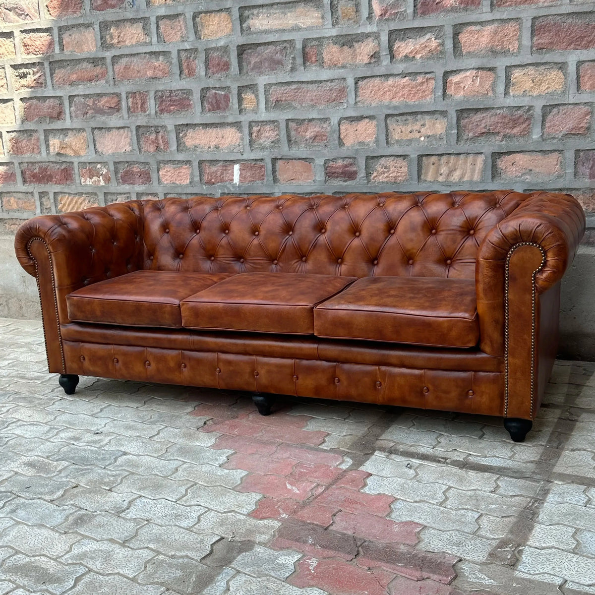 87" Sofa Normal Cushions | Laramie Chesterfield Leather Sofa with Normal Cushions (LA-3C) by Rising Tide Design Co.