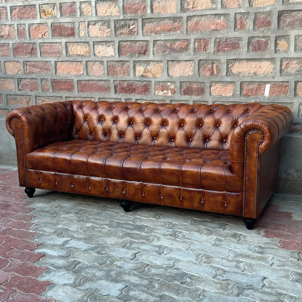 87" Sofa Tufted Bench | Laramie Chesterfield Leather Sofa with Tufted Bench Seats (LA-3T) by Rising Tide Design Co.