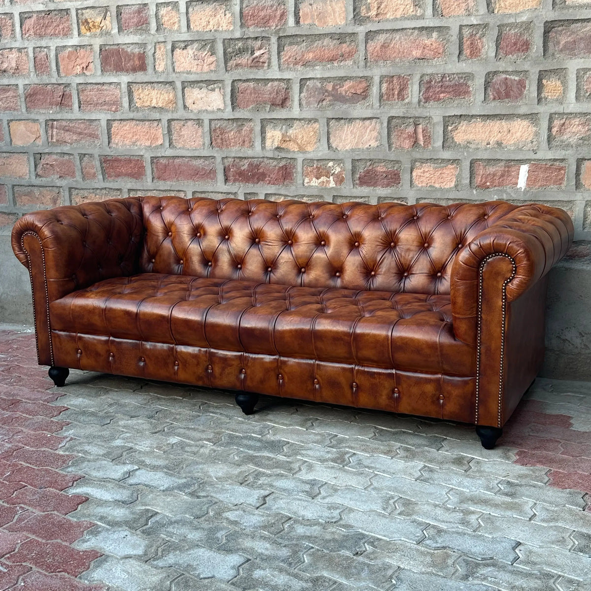 87" Sofa Tufted Bench | Laramie Chesterfield Leather Sofa with Tufted Bench Seats (LA-3T) by Rising Tide Design Co.