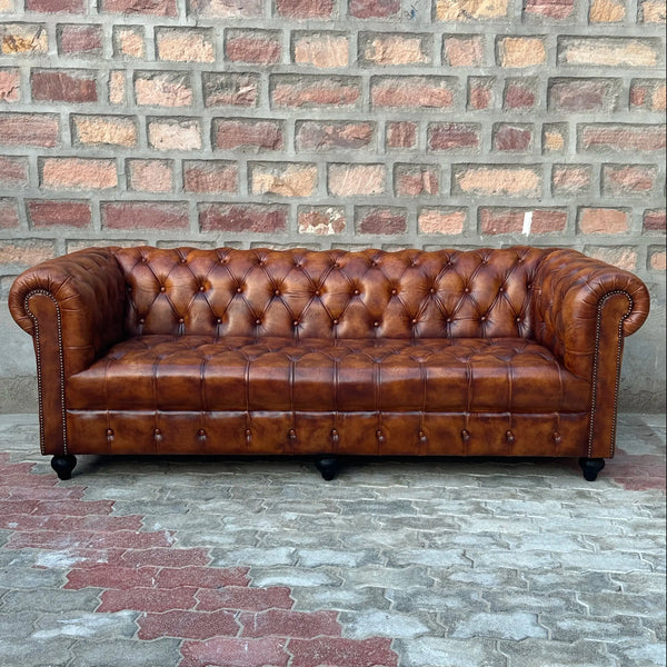 87" Sofa Tufted Bench | Laramie Chesterfield Leather Sofa with Tufted Bench Seats (LA-3T) by Rising Tide Design Co.