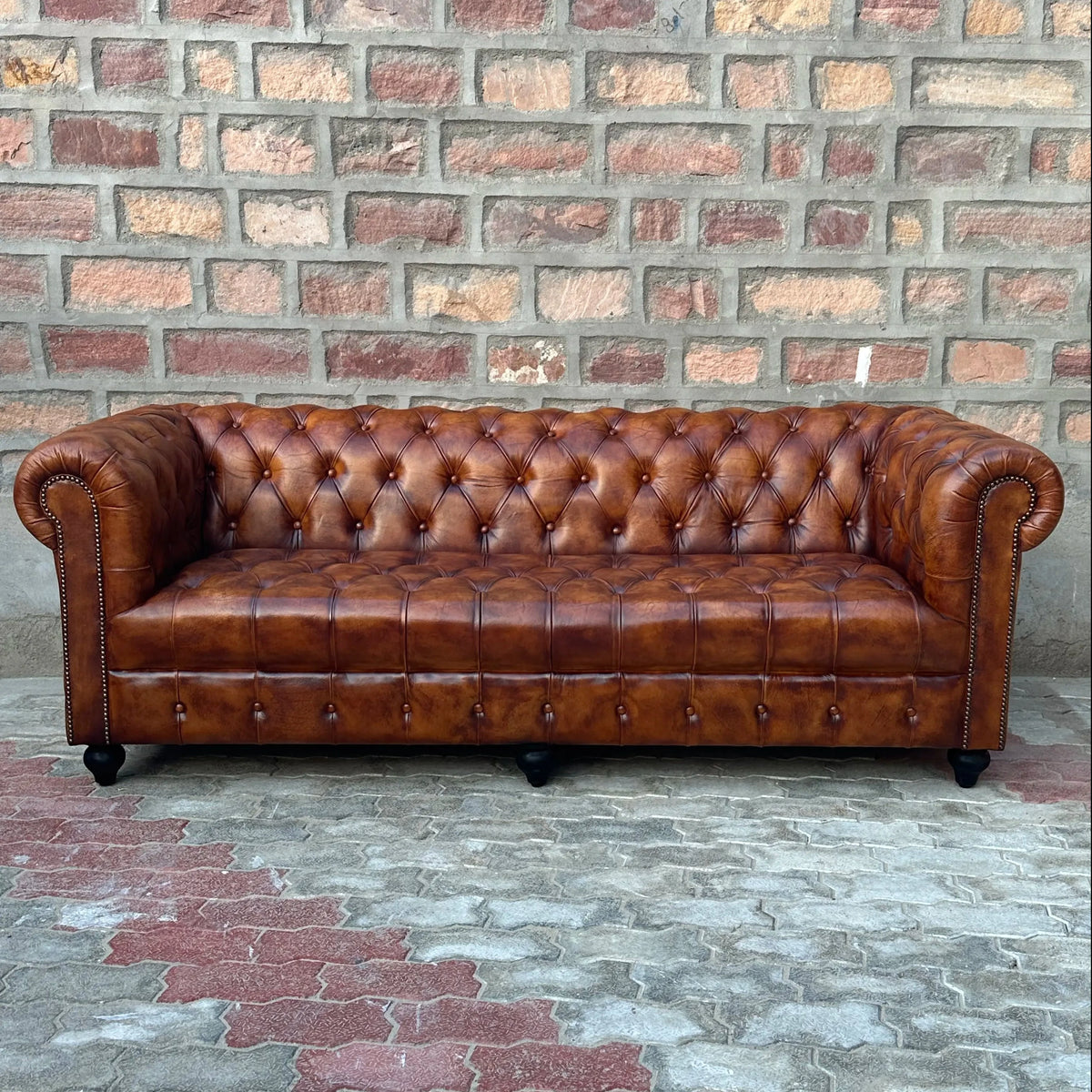87" Sofa Tufted Bench | Laramie Chesterfield Leather Sofa with Tufted Bench Seats (LA-3T) by Rising Tide Design Co.