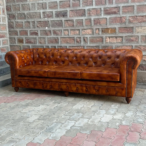 95" Sofa Normal Cushions | Laramie Chesterfield Leather Sofa with Normal Cushions (LA-4C) by Rising Tide Design Co.