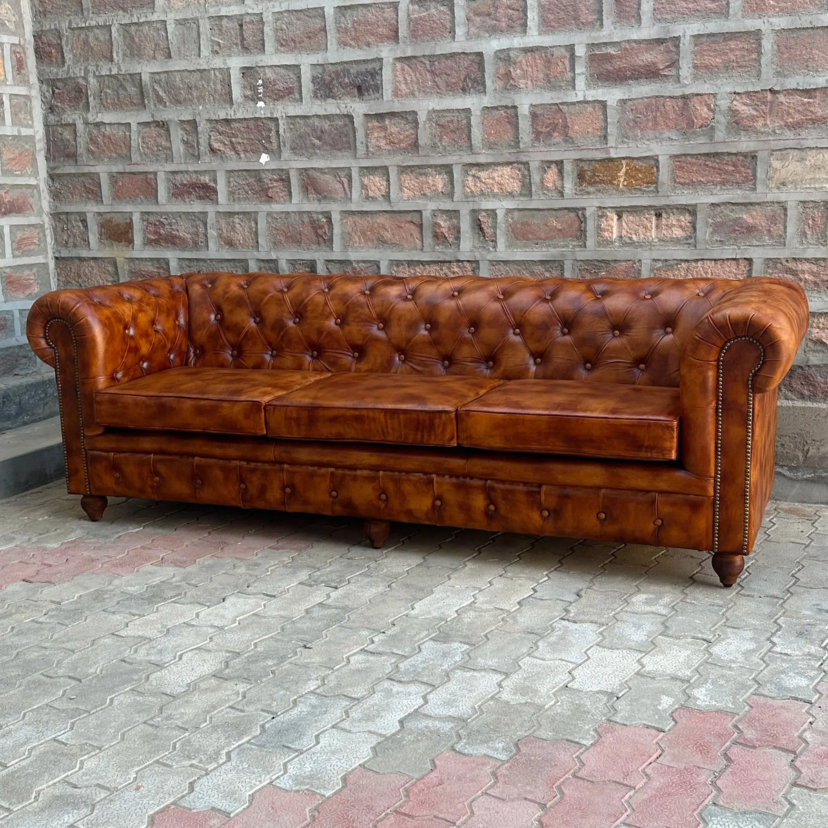 95" Sofa Normal Cushions | Laramie Chesterfield Leather Sofa with Normal Cushions (LA-4C) by Rising Tide Design Co.