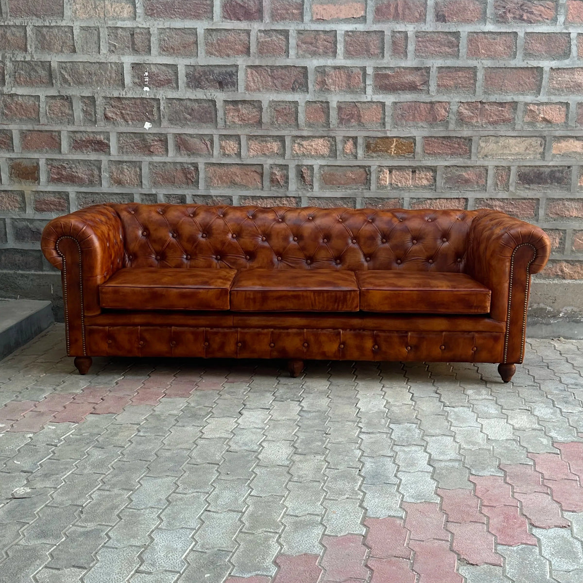 95" Sofa Normal Cushions | Laramie Chesterfield Leather Sofa with Normal Cushions (LA-4C) by Rising Tide Design Co.