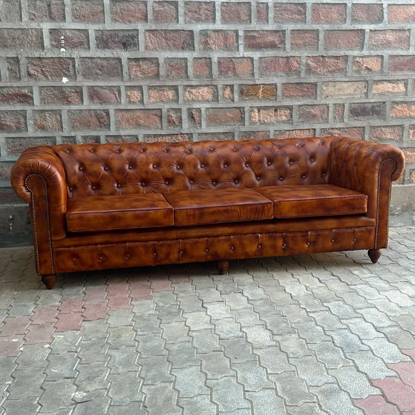 95" Sofa Normal Cushions | Laramie Chesterfield Leather Sofa with Normal Cushions (LA-4C) by Rising Tide Design Co.