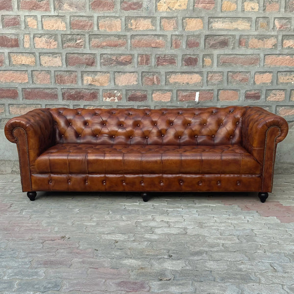 95" Sofa Tufted Bench | Laramie Chesterfield Leather Sofa with Tufted Bench Seat (LA-4T) by Rising Tide Design Co.