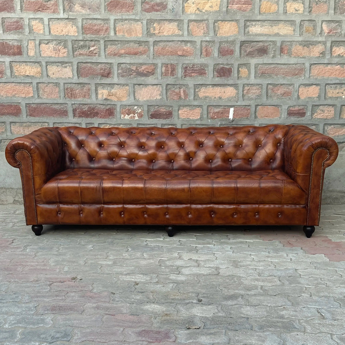95" Sofa Tufted Bench | Laramie Chesterfield Leather Sofa with Tufted Bench Seat (LA-4T) by Rising Tide Design Co.