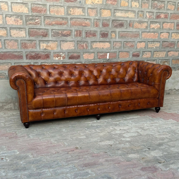 95" Sofa Tufted Bench | Laramie Chesterfield Leather Sofa with Tufted Bench Seat (LA-4T) by Rising Tide Design Co.