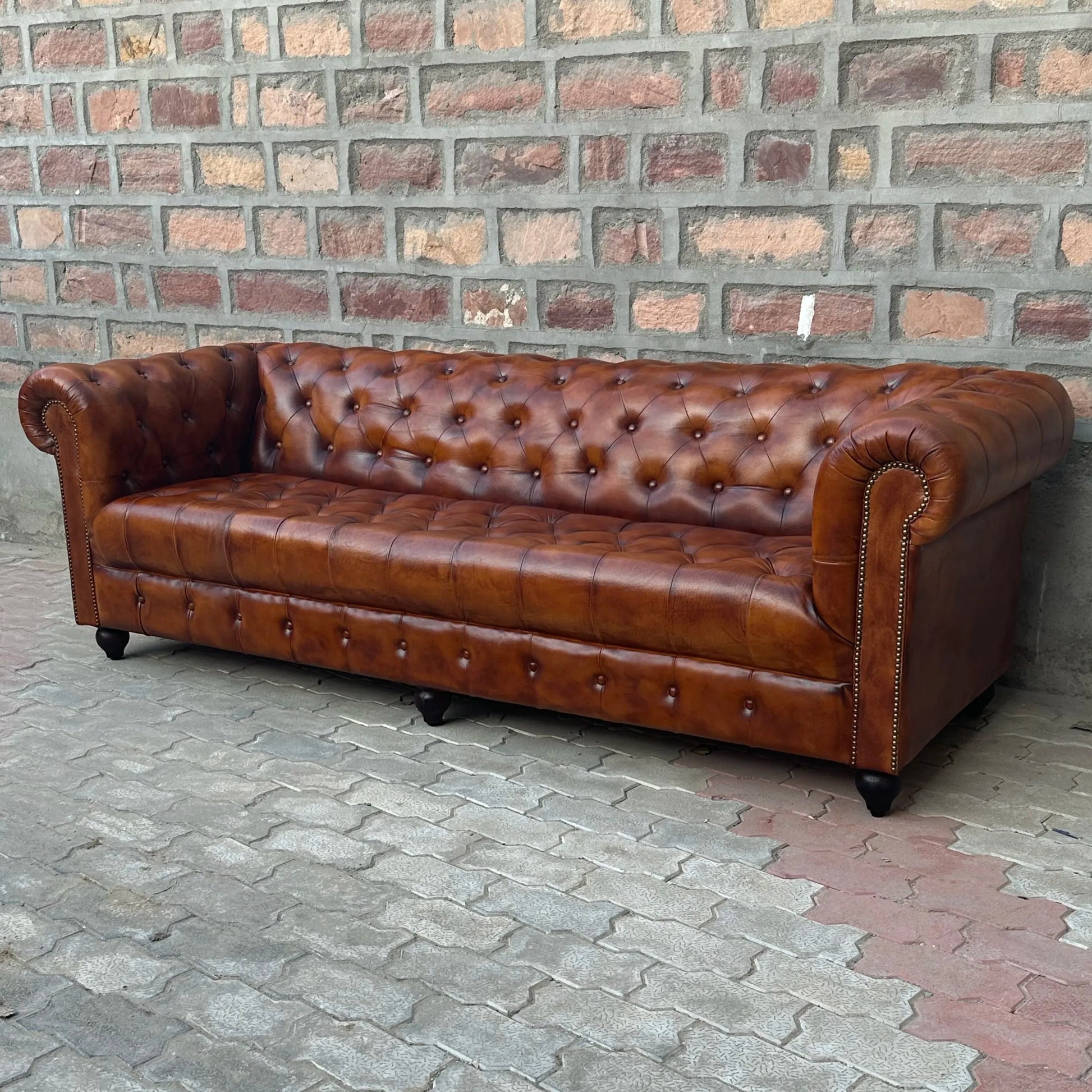 95" Sofa Tufted Bench | Laramie Chesterfield Leather Sofa with Tufted Bench Seat (LA-4T) by Rising Tide Design Co.