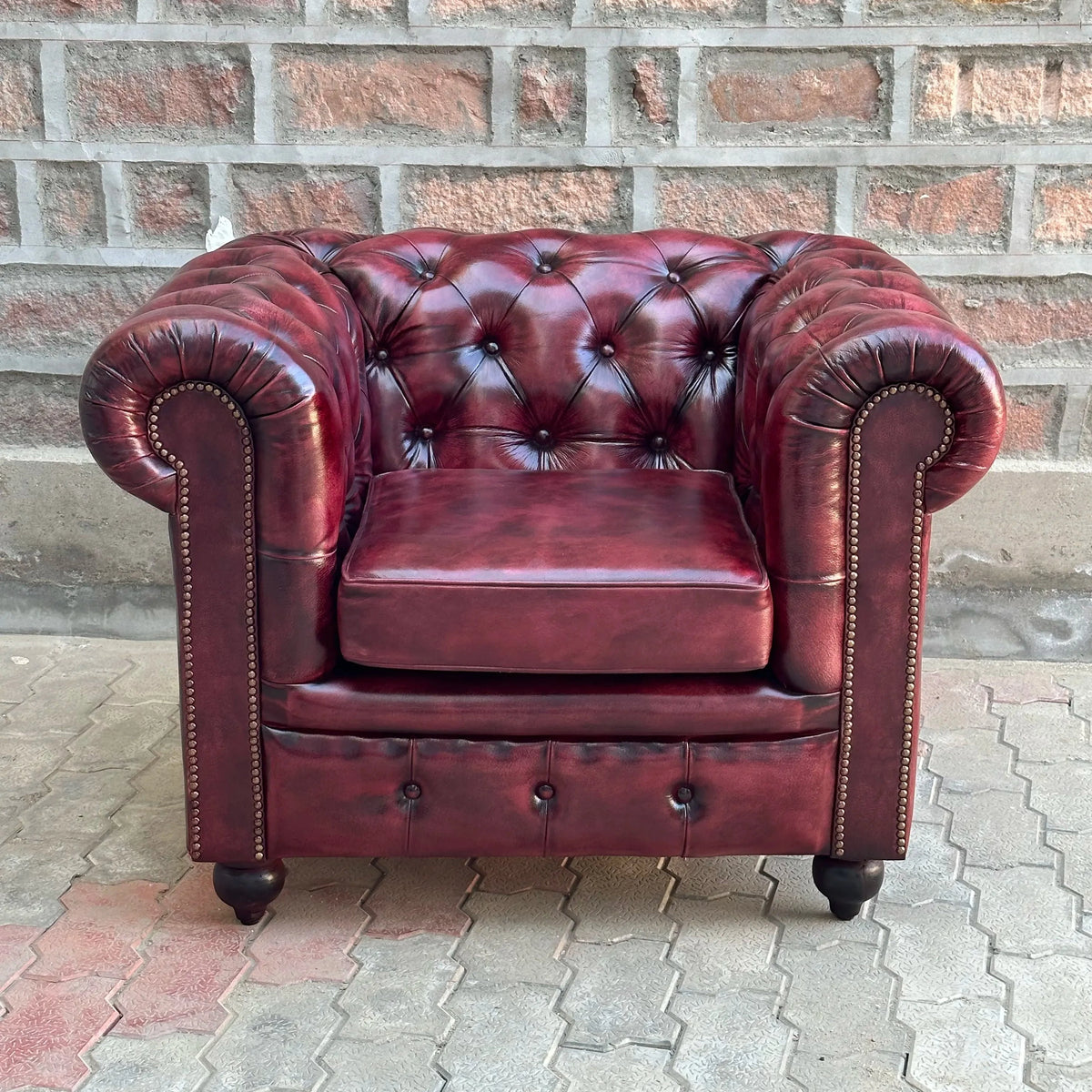 37" Armchair Normal Cushions | Oxford Red Chesterfield Leather Armchair with Normal Cushions (OR-1C) by Rising Tide Design Co.