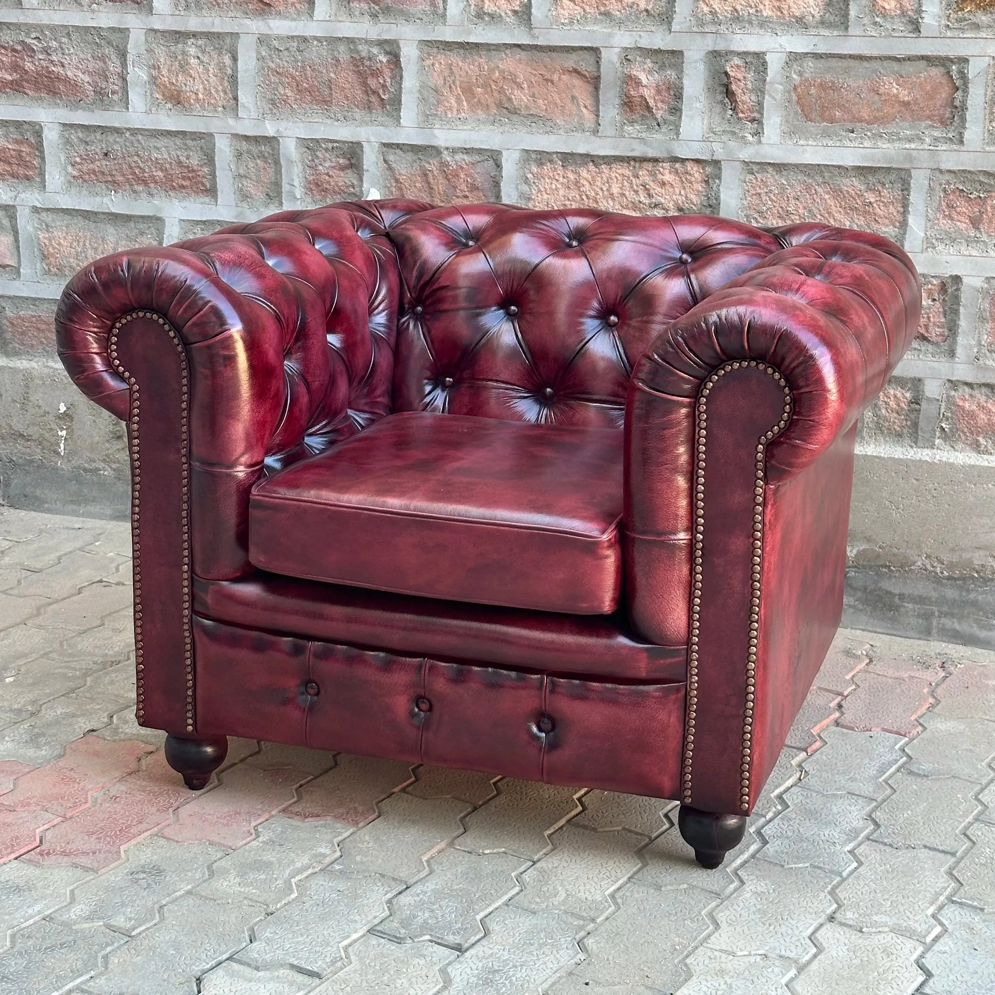 37" Armchair Normal Cushions | Oxford Red Chesterfield Leather Armchair with Normal Cushions (OR-1C) by Rising Tide Design Co.