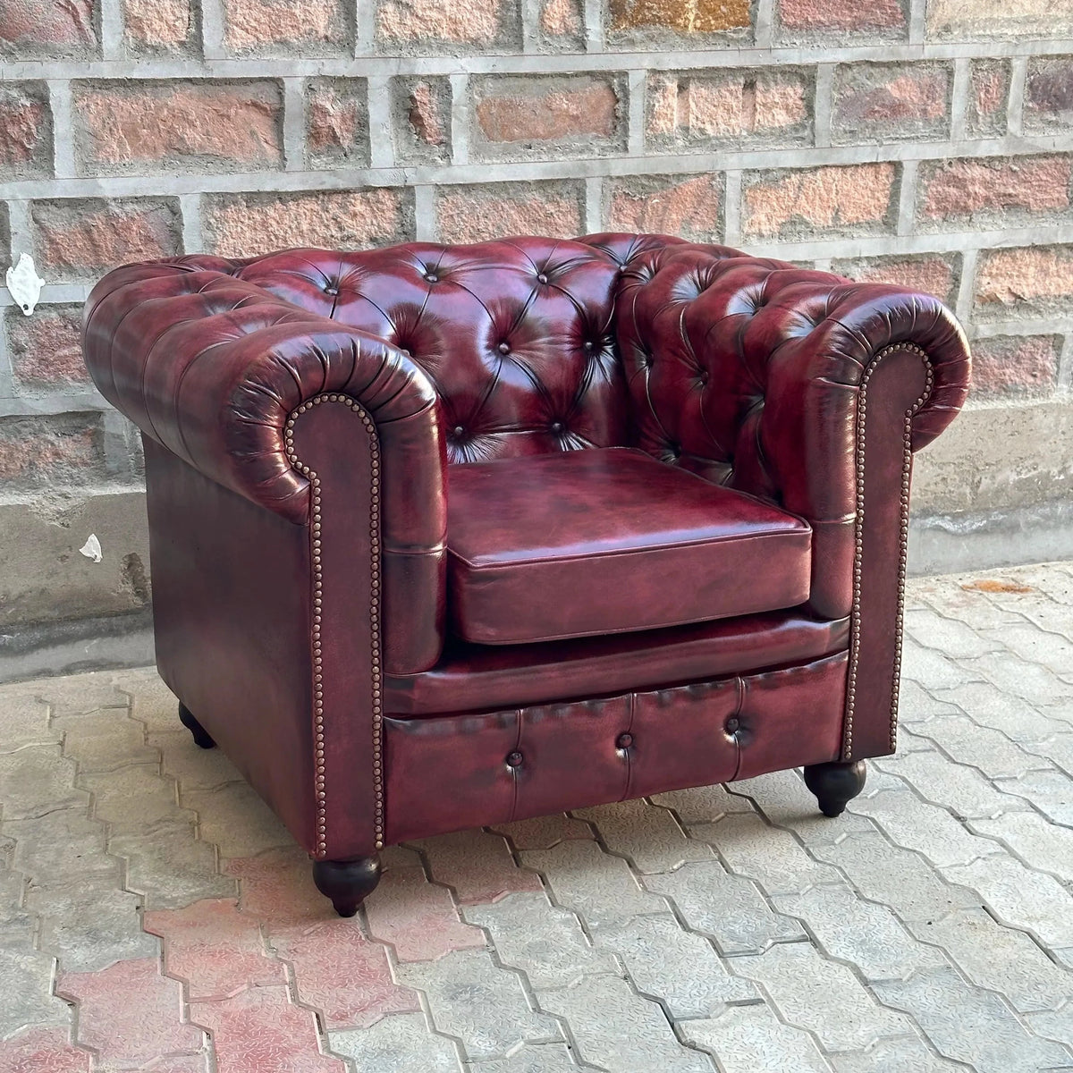37" Armchair Normal Cushions | Oxford Red Chesterfield Leather Armchair with Normal Cushions (OR-1C) by Rising Tide Design Co.