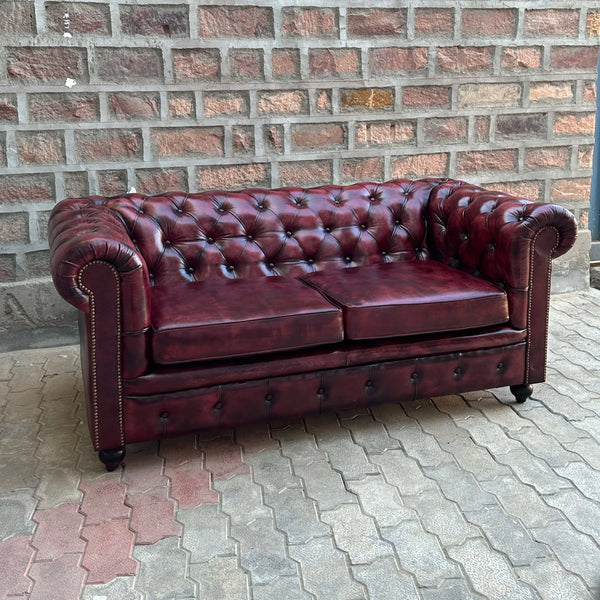 71" Loveseat Normal Cushions | Oxford Red Chesterfield Leather Loveseat with Normal Cushions (OR-2C) by Rising Tide Design Co.