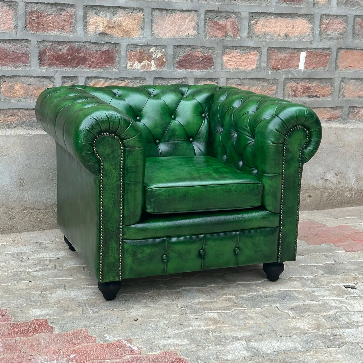 37" Armchair Normal Cushions | Polo Green Chesterfield Leather Armchair with Normal Cushions (PG-1C) by Rising Tide Design Co.