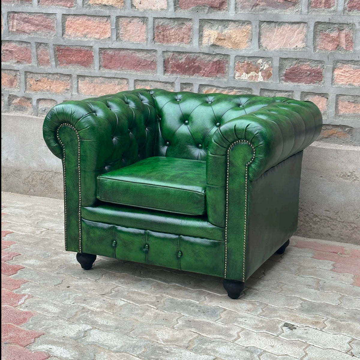 37" Armchair Normal Cushions | Polo Green Chesterfield Leather Armchair with Normal Cushions (PG-1C) by Rising Tide Design Co.