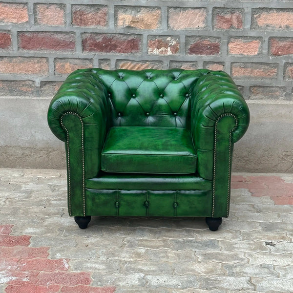 37" Armchair Normal Cushions | Polo Green Chesterfield Leather Armchair with Normal Cushions (PG-1C) by Rising Tide Design Co.
