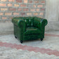 37" Armchair Tufted Bench | Polo Green Chesterfield Leather Armchair with Tufted Bench Seat (PG-1T) by Rising Tide Design Co.