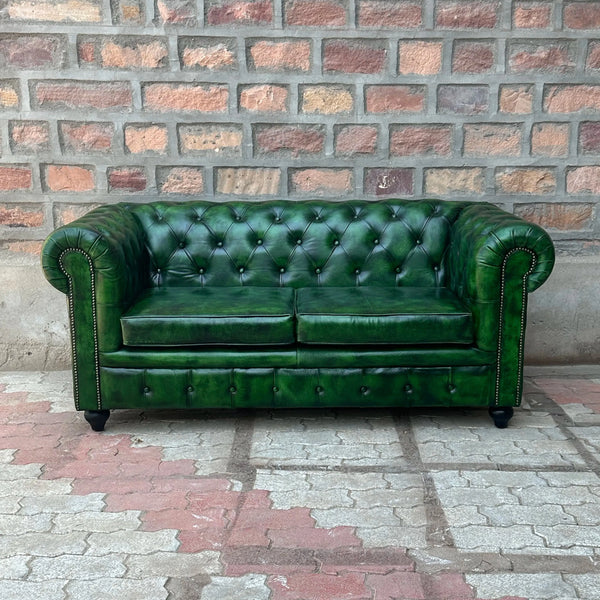 71" Loveseat Normal Cushions | Polo Green Chesterfield Leather Loveseat with Normal Cushions (PG-2C) by Rising Tide Design Co.