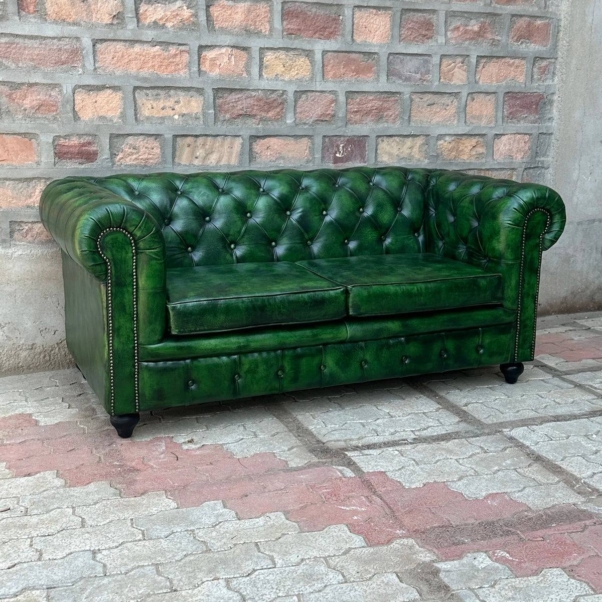 71" Loveseat Normal Cushions | Polo Green Chesterfield Leather Loveseat with Normal Cushions (PG-2C) by Rising Tide Design Co.