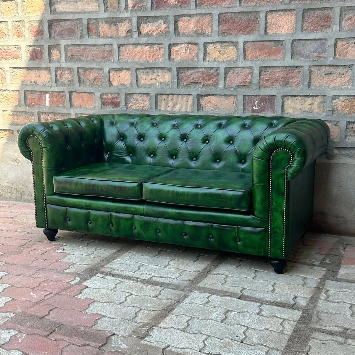 71" Loveseat Normal Cushions | Polo Green Chesterfield Leather Loveseat with Normal Cushions (PG-2C) by Rising Tide Design Co.
