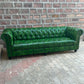 95" Sofa Tufted Bench | Polo Green Chesterfield Leather Sofa with Tufted Bench Seat (PG-4T) by Rising Tide Design Co.