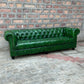 87" Sofa Tufted Bench | Polo Green Chesterfield Leather Sofa with Tufted Bench Seat (PG-3T) by Rising Tide Design Co.