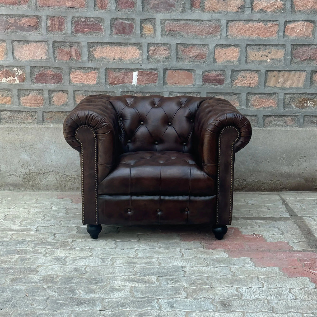 37" Armchair Tufted Bench | Remington Chesterfield Leather Armchair with Tufted Bench Seat (RE-1T) by Rising Tide Design Co.