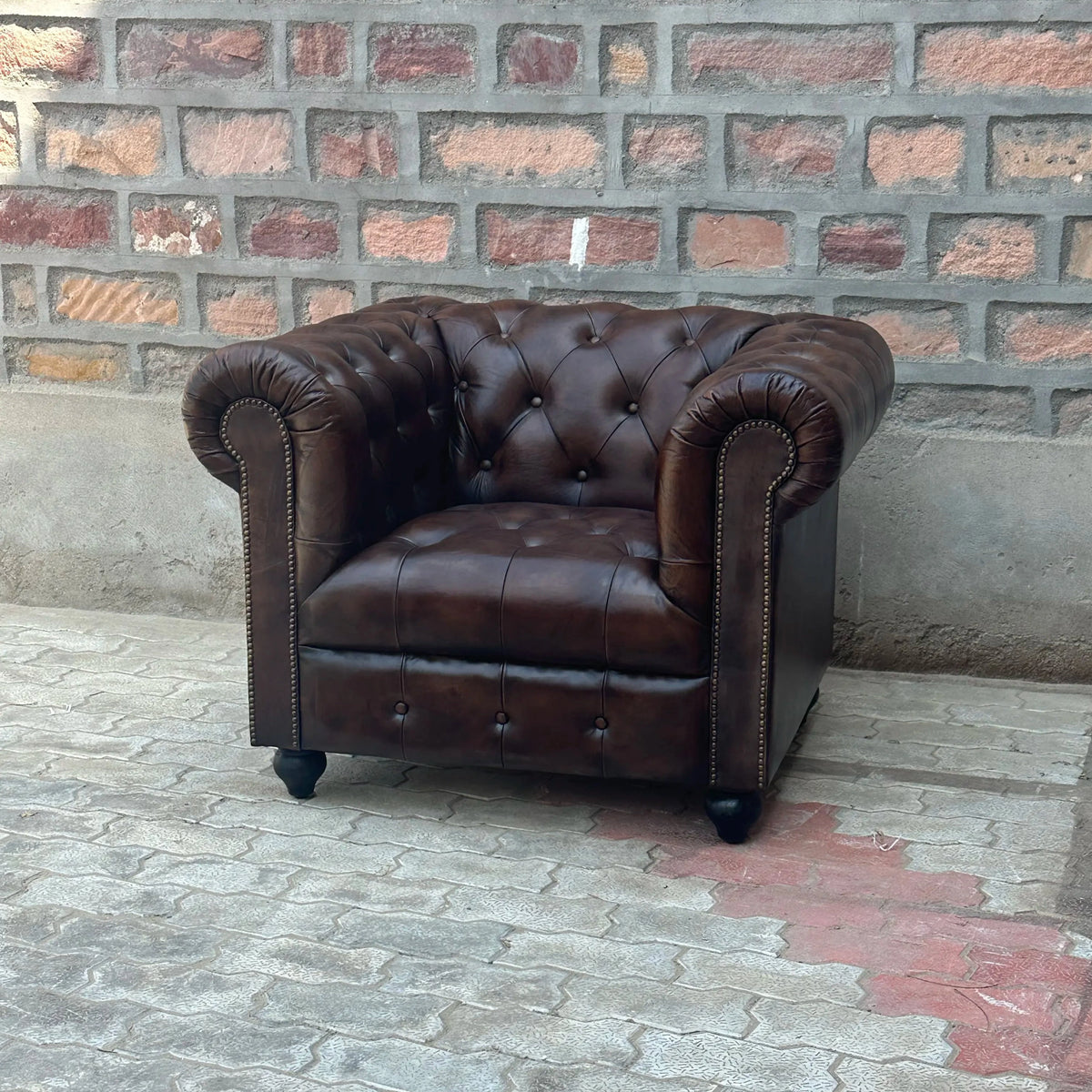 37" Armchair Tufted Bench | Remington Chesterfield Leather Armchair with Tufted Bench Seat (RE-1T) by Rising Tide Design Co.