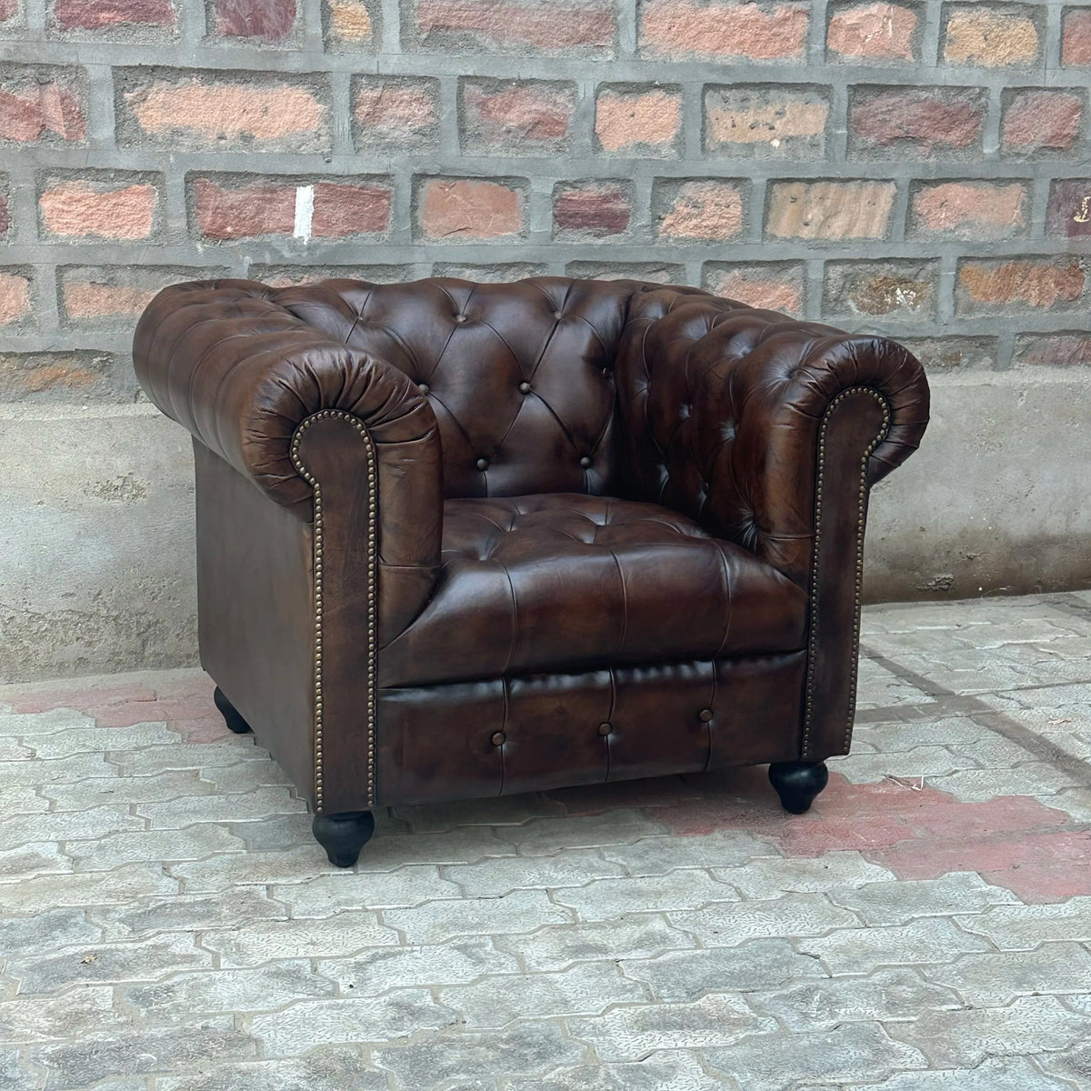 37" Armchair Tufted Bench | Remington Chesterfield Leather Armchair with Tufted Bench Seat (RE-1T) by Rising Tide Design Co.